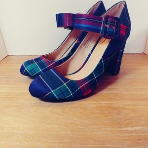 Tartan Plaid Stacked Heels 10M Nwob